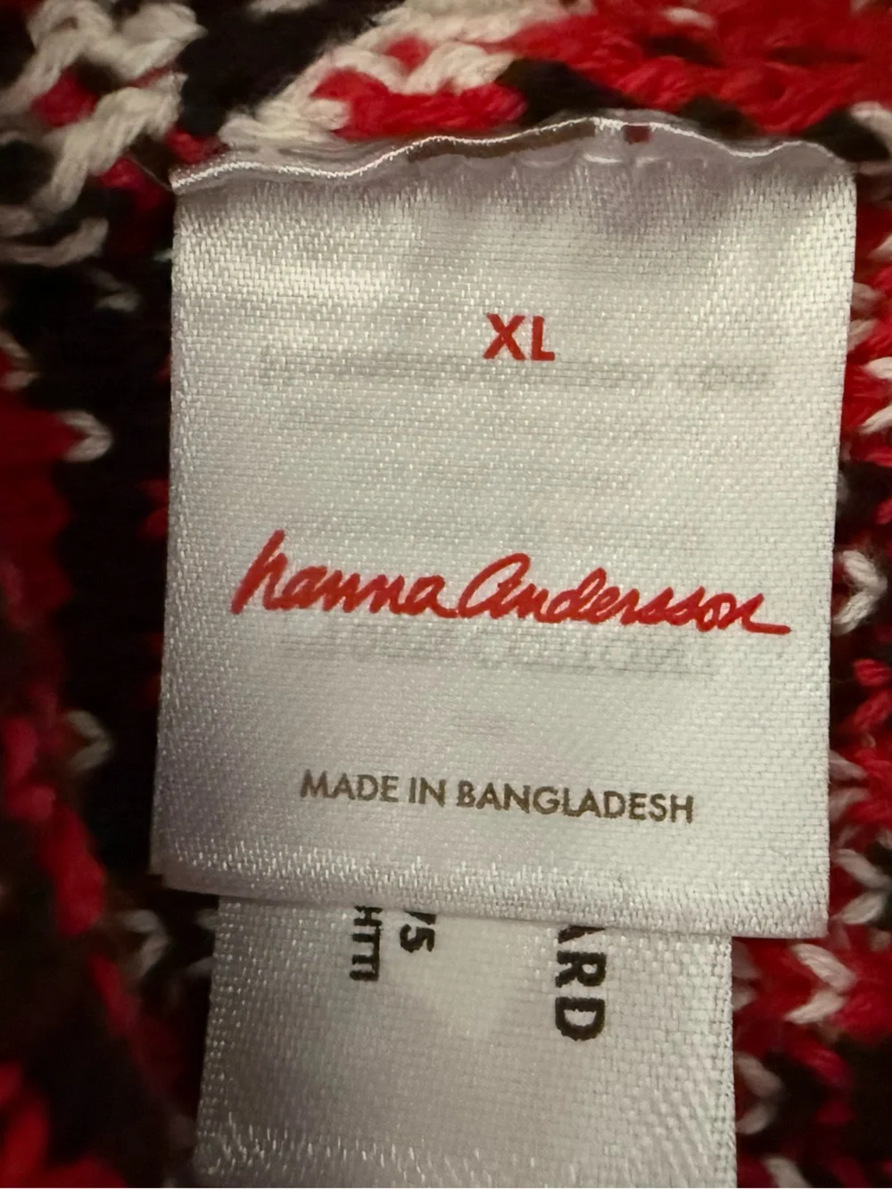 Hanna Andersson 100% Cotton Nordic Black Red White Fair Isle Pom Hat Adult XL